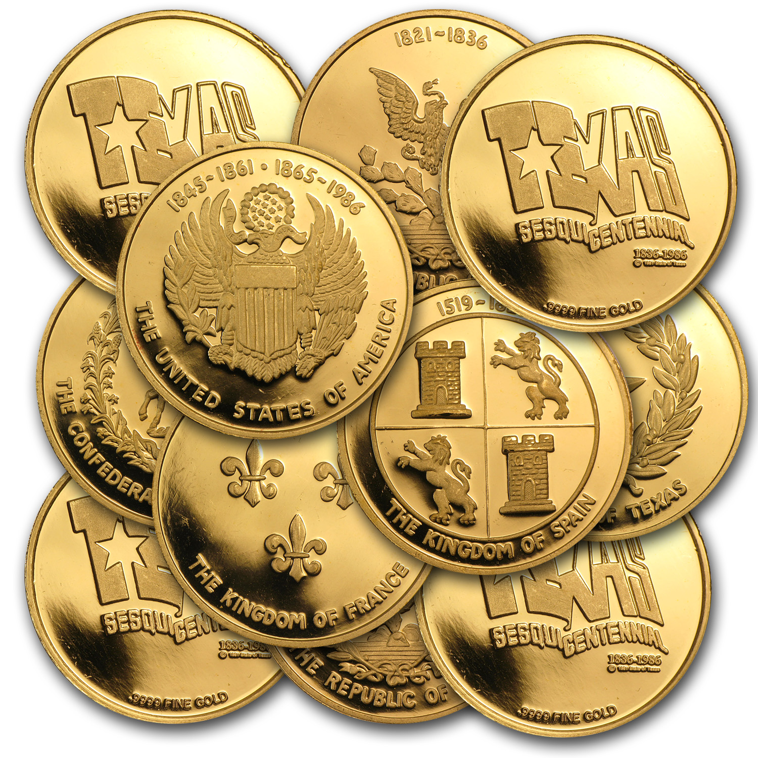 Buy 1 oz Gold Round -1986 Texas Sesquicentennial Set (6 pc.) | APMEX