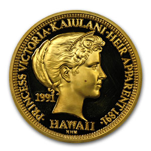 Buy 1 oz Gold Round - Hawaii Victoria Kaiulani 100th Anniv 1991
