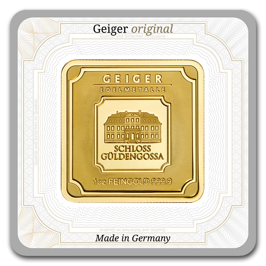 1 oz Gold Square - Geiger Edelmetalle (Encapsulated w/Assay)