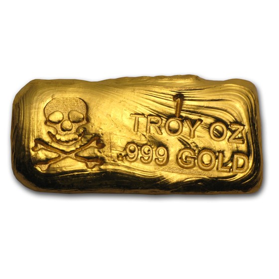 1 oz Hand Poured Gold Bar - PG & G (Skull & Bones)