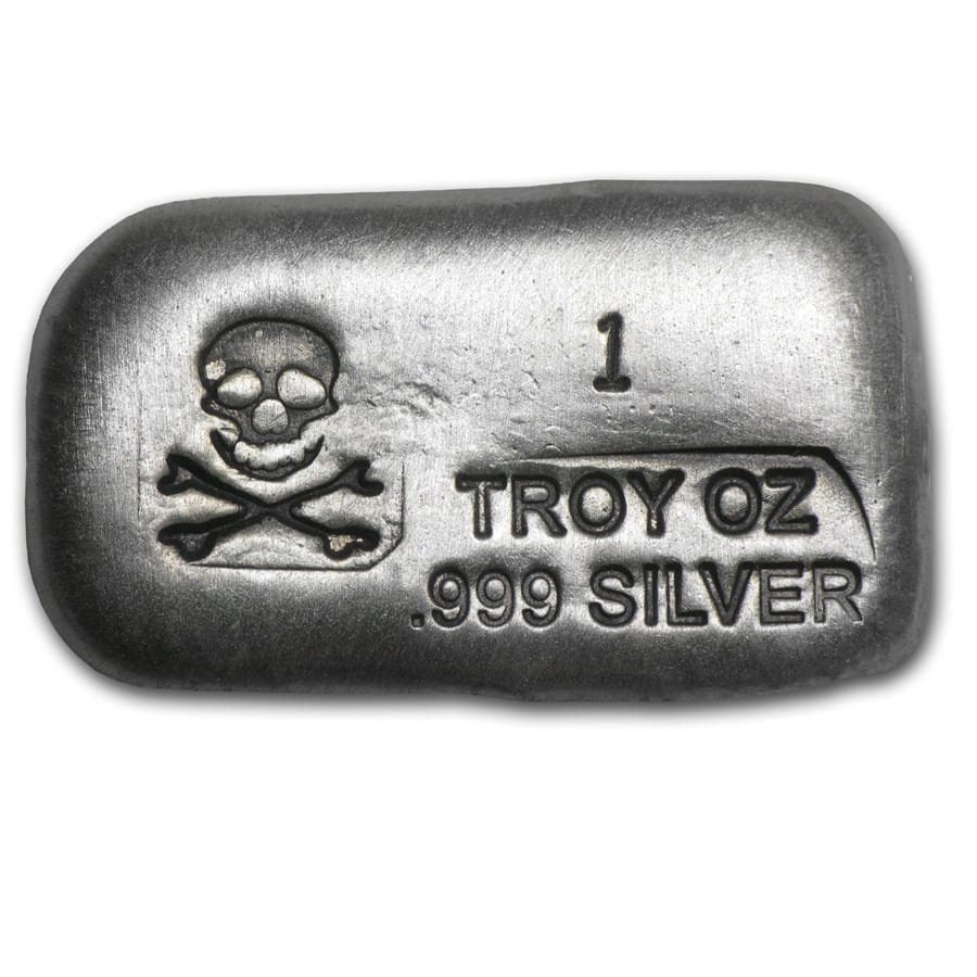 1 oz Hand Poured Silver Bar - PG & G (Skull & Bones)