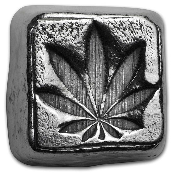 1 oz Hand Poured Silver Cube - Cannabis 1 oz Hand Poured Silver Cube - Cannabis