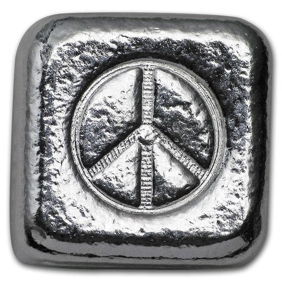 1 oz Hand Poured Silver Cube - Peace Sign 1 oz Hand Poured Silver Cube - Peace Sign