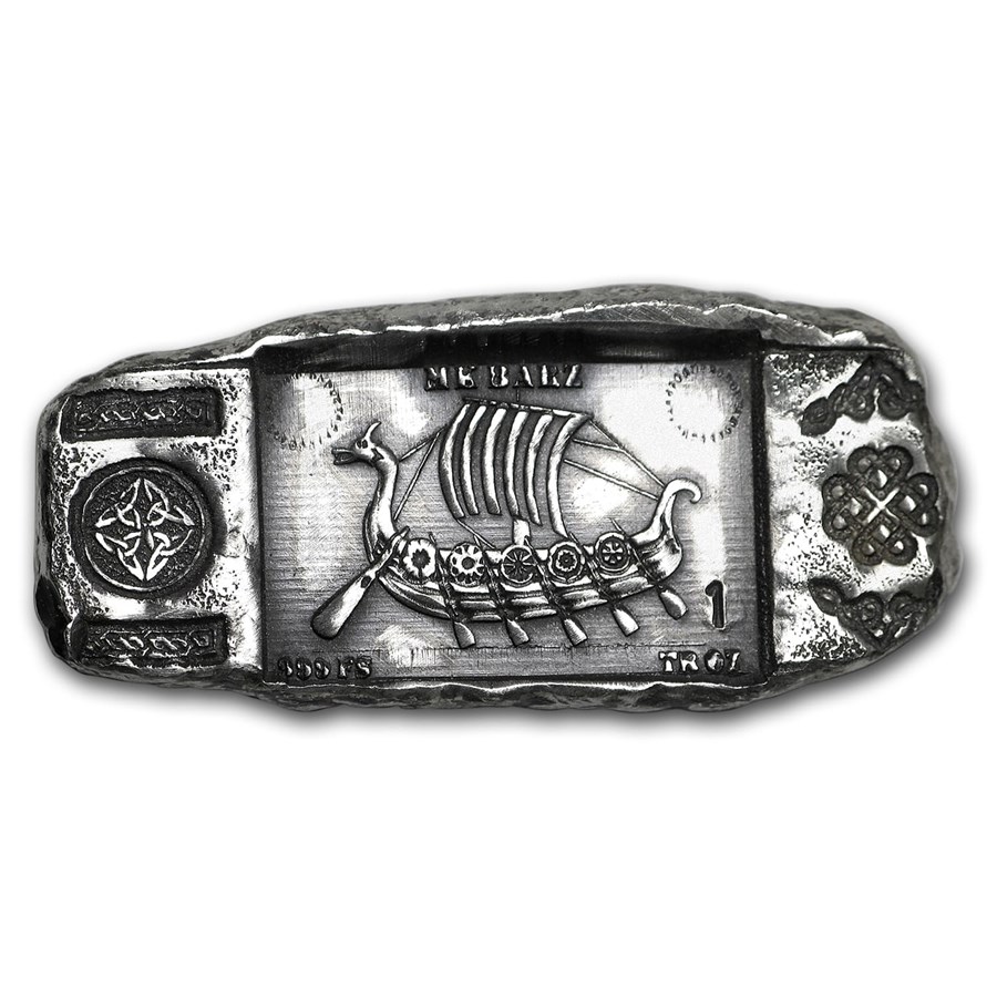 1 oz Hand Poured Silver Relic Bar - Viking Longship