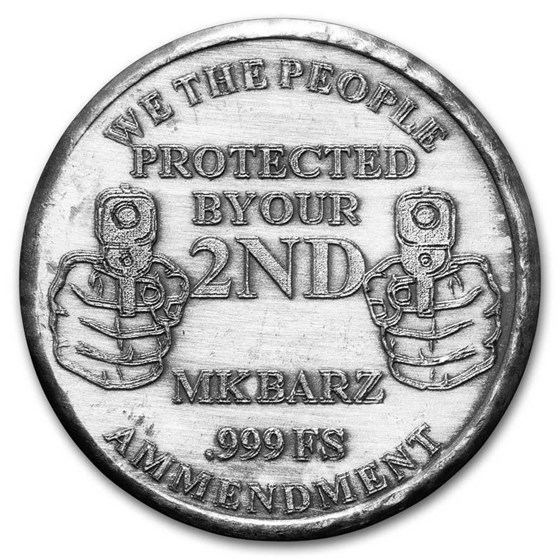 1 oz Hand Poured Silver Round - 2nd Amendment Dual Pistols 1 oz Hand Poured Silver Round - 2nd Amendment Dual Pistols