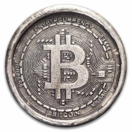 1 oz Hand Poured Silver Round - Bitcoin 1 oz Hand Poured Silver Round - Bitcoin