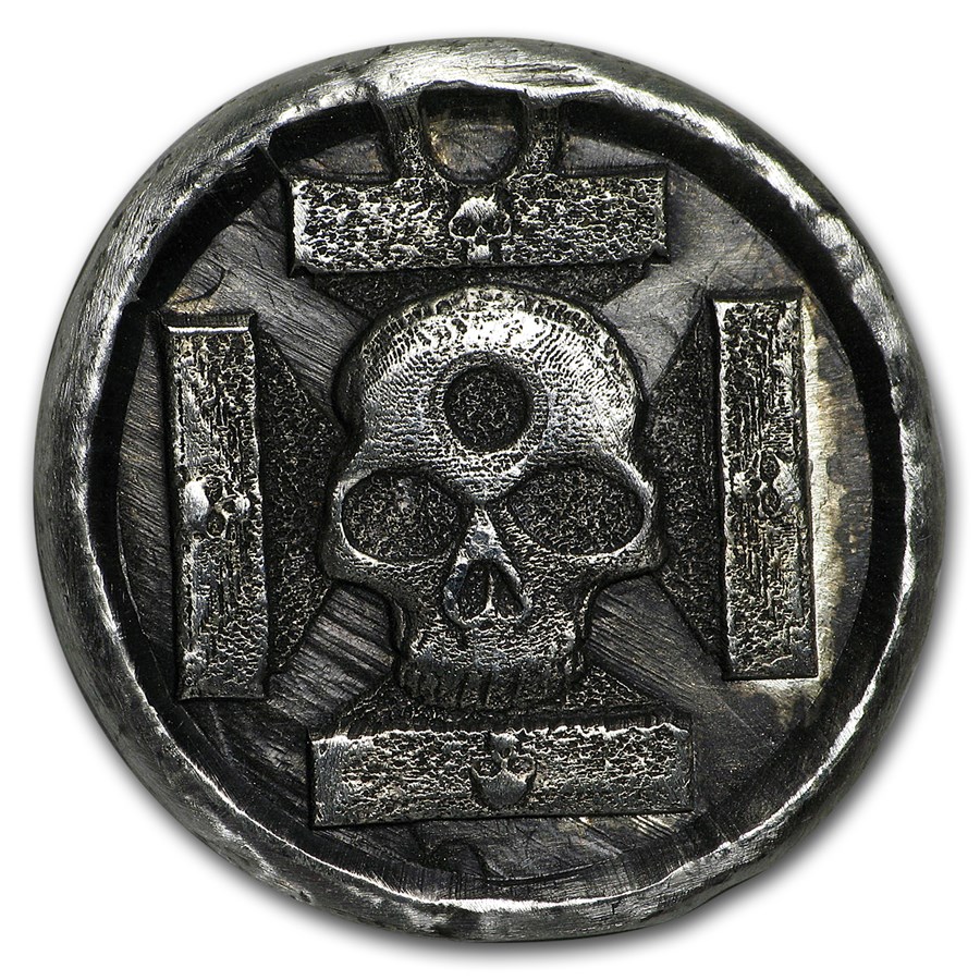 1 oz Hand Poured Silver Round - Iron Cross Skull