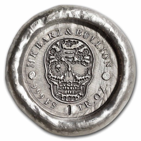 1 oz Hand Poured Silver Round - Random Skull 1 oz Hand Poured Silver Round - Random Skull