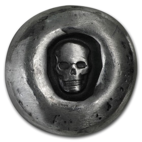 1 oz Hand Poured Silver Round - Sunken Skull 1 oz Hand Poured Silver Round - Sunken Skull