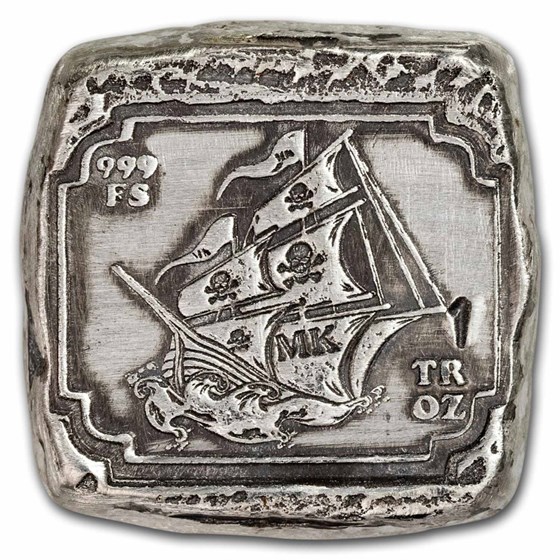 1 oz Hand Poured Silver Square - Set Sail for Treasure 1 oz Hand Poured Silver Square - Set Sail for Treasure