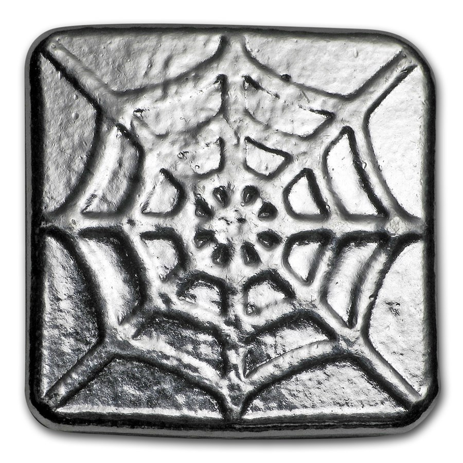 Buy 1 oz Hand Poured Silver Square - Spiderweb | APMEX
