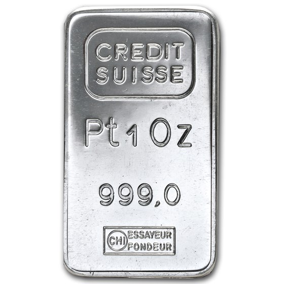 1 oz Platinum Bar - Credit Suisse (.999 Fine, Vintage)