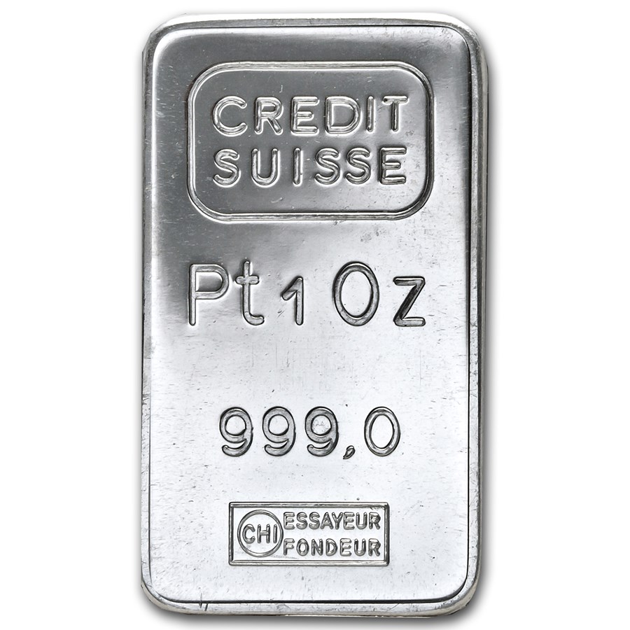 1 oz Platinum Bar - Credit Suisse (.999 Fine, Vintage)
