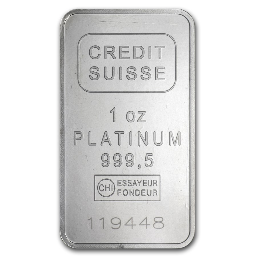 1 oz Platinum Bar - Credit Suisse (.9995 Fine, w/Assay)