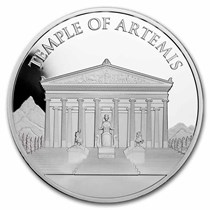 Set 7 Medaglie Argento - Le 7 Meraviglie Del Mondo. Monde Commemorative Da Collezione In Capsula. Dimensioni 40x3mm. Regalo Ideale Per Appassionati Di Architettura E Viaggi.