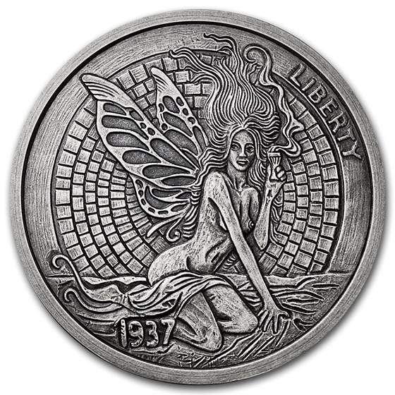 1 oz Silver Antique Round - Hobo Nickel (Green Fairy & Fish Bone) 1 oz Silver Antique Round - Hobo Nickel (Green Fairy & Fish Bone)