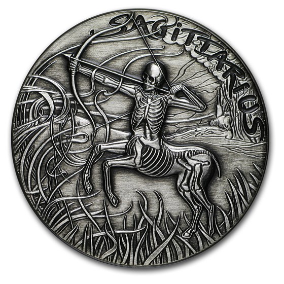 1 oz Silver Antique Round - Zodiac Skull Series (Sagittarius) 1 oz Silver Antique Round - Zodiac Skull Series (Sagittarius)