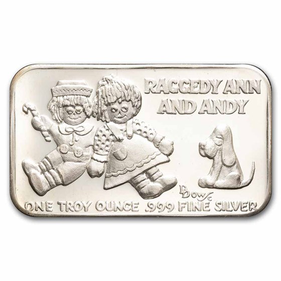 1 oz Silver Art Bar - Raggedy Ann and Andy 1 oz Silver Art Bar - Raggedy Ann and Andy