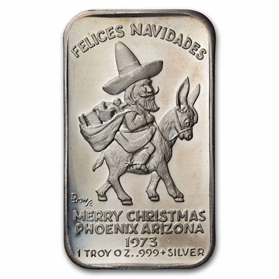 1 oz Silver Bar - 1973 Felices Navidades Letcher Mint