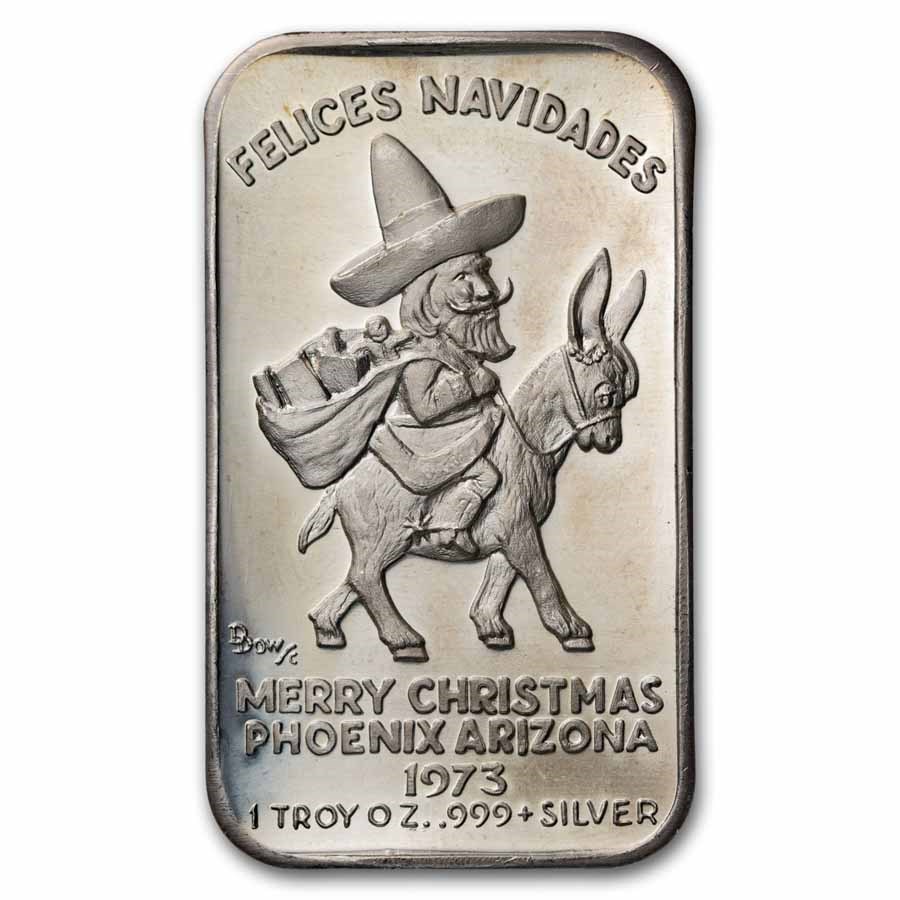 1 oz Silver Bar - 1973 Felices Navidades Letcher Mint