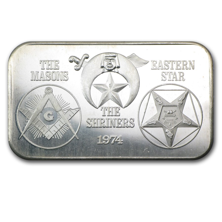 1 oz Silver Bar - 1974 Masons/Shriners/Eastern Star