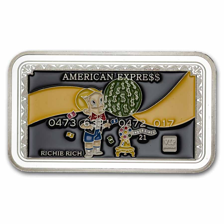 全米大人気銀バー　eat the rich シーリズ第1弾 1オンス　銀バー 1 oz Silver Bar - American Express (Richie Rich, Enamel)