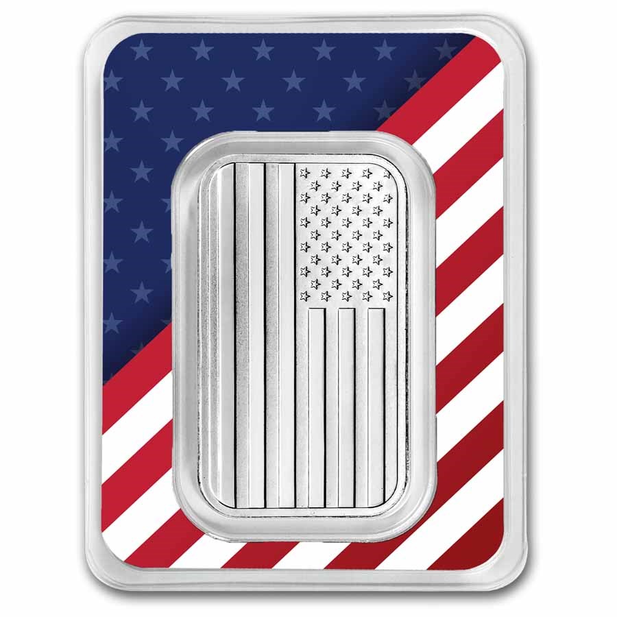 1 oz Silver Bar - American Flag Design in Stars & Stripes TEP