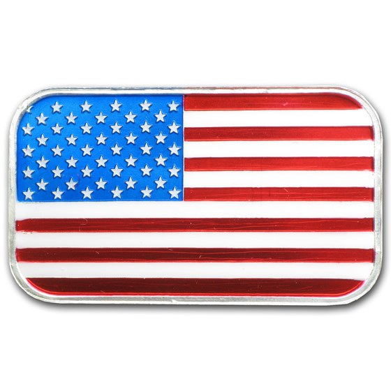 1 oz Silver Bar - American Flag (Enameled, In Capsule)