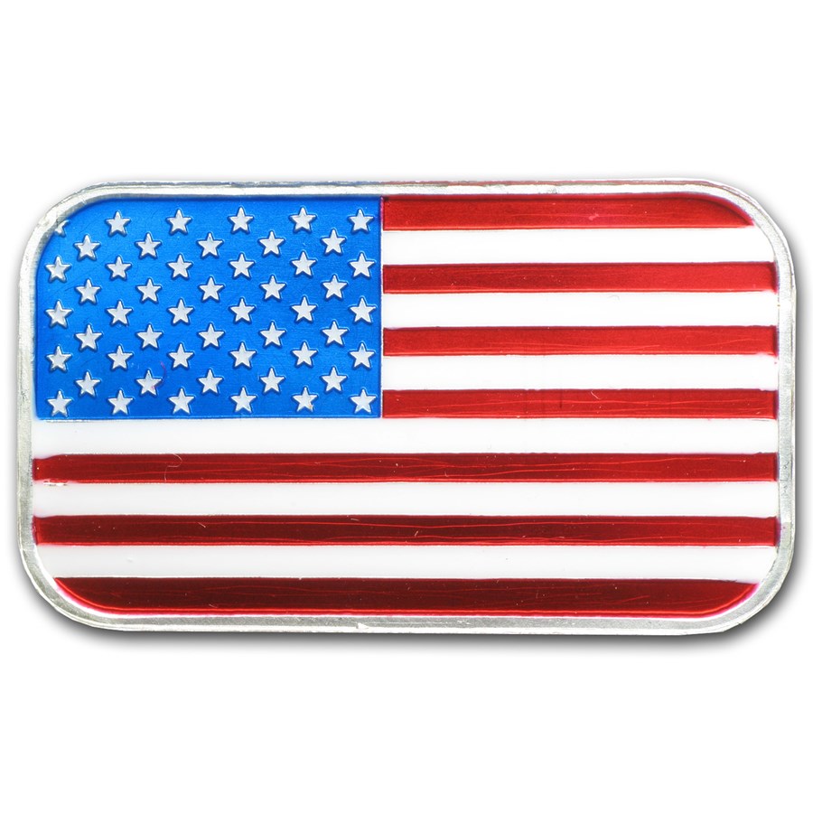 1 oz Silver Bar - American Flag (Enameled, In Capsule)