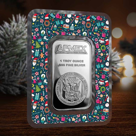 1 oz Silver Bar - APMEX (w/Christmas Collage Card, In TEP)
