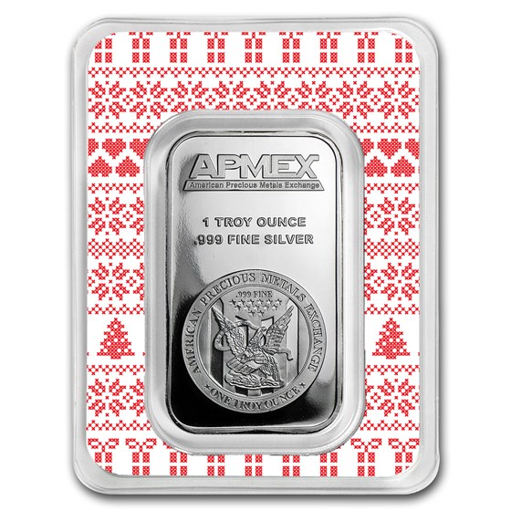 1 oz Silver Bar - APMEX (w/Holiday Sweater Pattern Card, In TEP)