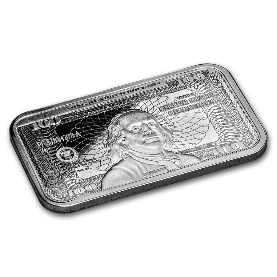 希少　アメリカ　フランクリン　100ドル　純銀プレート 1 oz Silver Bar – Ben Franklin $100 Bill Design | eBay
