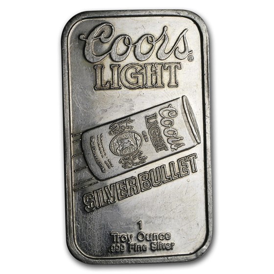 1 oz Silver Bar - Coors Light Silver Bullet (Abrasions) 1 oz Silver Bar - Coors Light Silver Bullet (Abrasions)