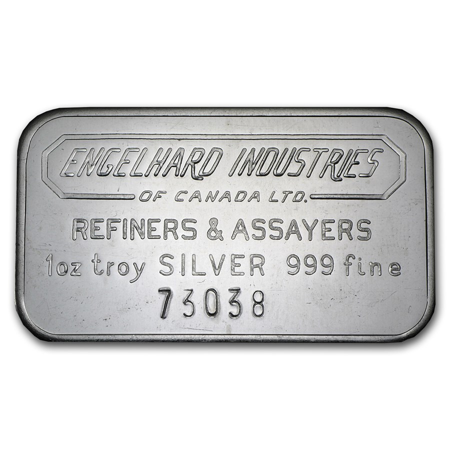 1 oz Silver Bar - Engelhard Industries of Canada (Wide, 5-digit)