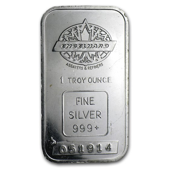 1 oz Silver Bar - Engelhard (Maple, Smooth, No Border) 1 oz Silver Bar - Engelhard (Maple, Smooth, No Border)