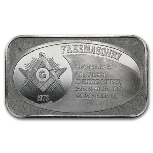 1 oz Silver Bar - FREEMASONRY (1973) 1 oz Silver Bar - FREEMASONRY (1973)