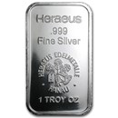 1 oz Silver Bar - Heraeus (Hanau, Germany, w/Flower)