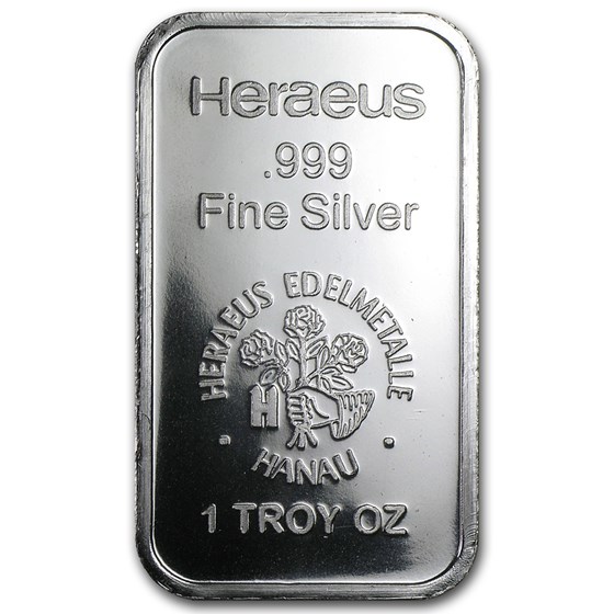 1 oz Silver Bar - Heraeus (Hanau, Germany, w/Flower) 1 oz Silver Bar - Heraeus (Hanau, Germany, w/Flower)