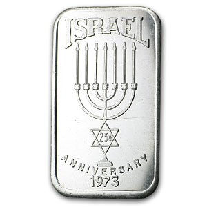 1 oz Silver Bar - Israel (Menorah, 25th Anniversary) 1 oz Silver Bar - Israel (Menorah, 25th Anniversary)