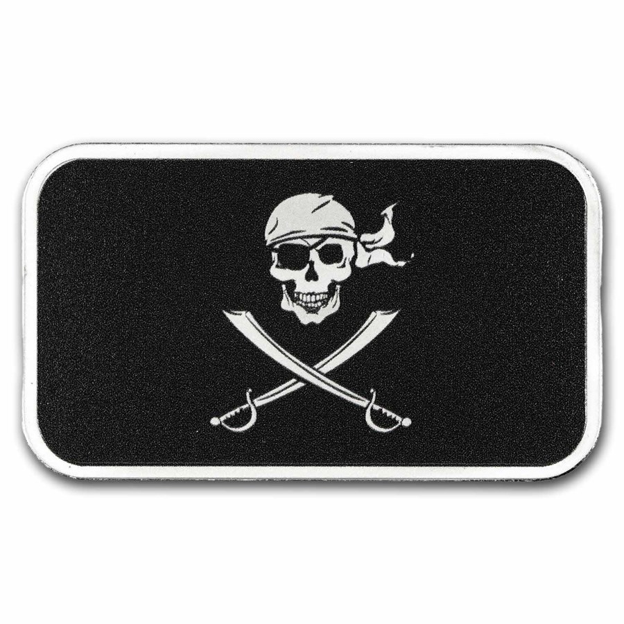 1 oz Silver Bar - Jolly Roger Pirate Flag (Colorized)