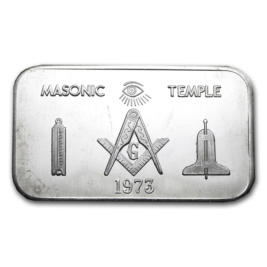 Buy 1 oz Silver Bar Masonic Temple (1973) APMEX
