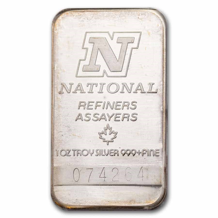 1 oz Silver Bar - Nat. Refiners-Assayers (Canada, Orig Plastic)