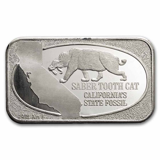 1 oz Silver Bar - Saber Tooth Cat (U.S. Silver Corporation)