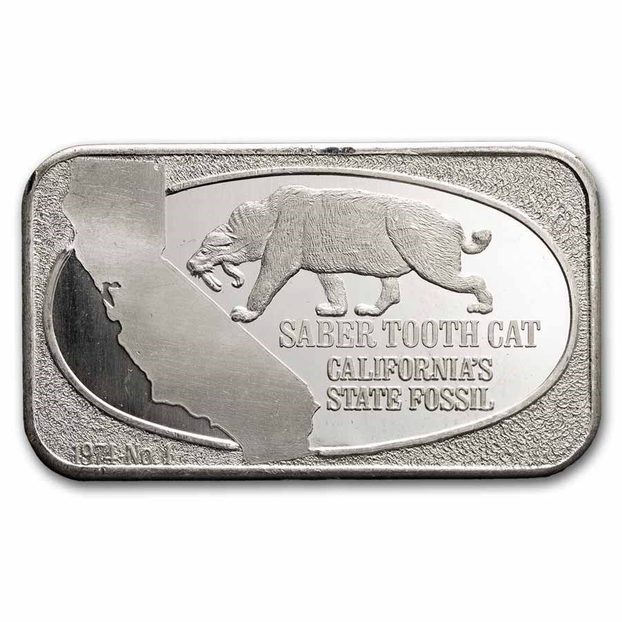 1 oz Silver Bar - Saber Tooth Cat (U.S. Silver Corporation)