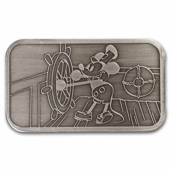 1 oz Silver Bar - Steamboat Willie (Antiqued) 1 oz Silver Bar - Steamboat Willie (Antiqued)
