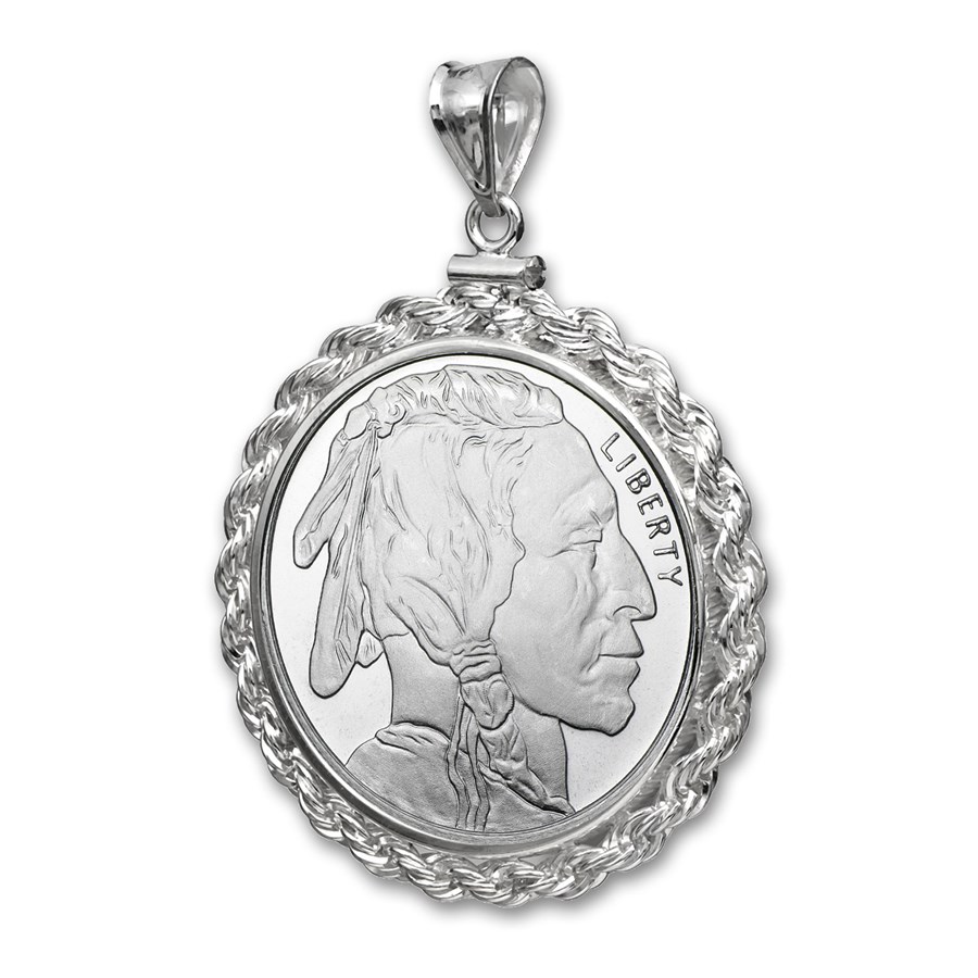 1 oz Silver Buffalo Pendant (Rope-ScrewTop Bezel)