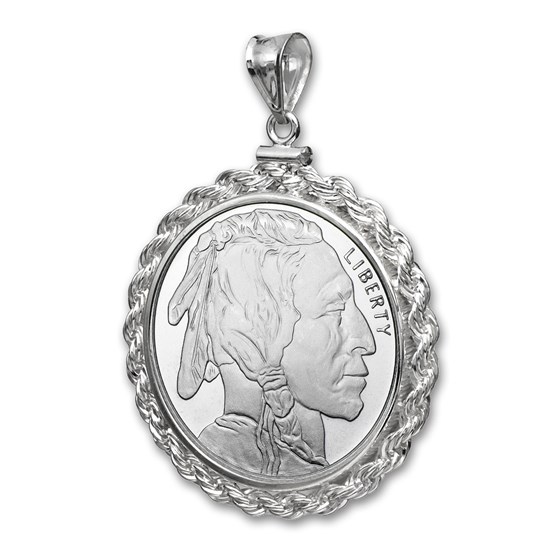 1 oz Silver Buffalo Pendant (Rope-ScrewTop Bezel) 1 oz Silver Buffalo Pendant (Rope-ScrewTop Bezel)