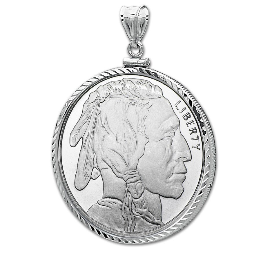 1 oz Silver Buffalo Round Pendant (Diamond-ScrewTop Bezel)
