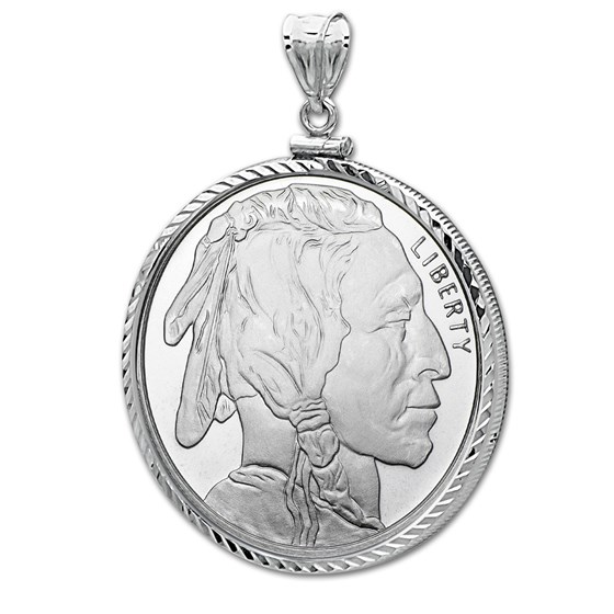 1 oz Silver Buffalo Round Pendant (Diamond-ScrewTop Bezel) 1 oz Silver Buffalo Round Pendant (Diamond-ScrewTop Bezel)