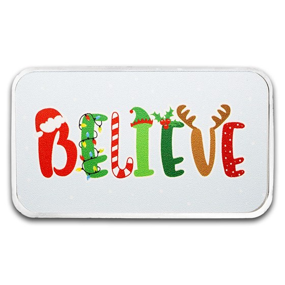 1 oz Silver Colorized Bar - Believe in the Magic of Christmas 1 oz Silver Colorized Bar - Believe in the Magic of Christmas